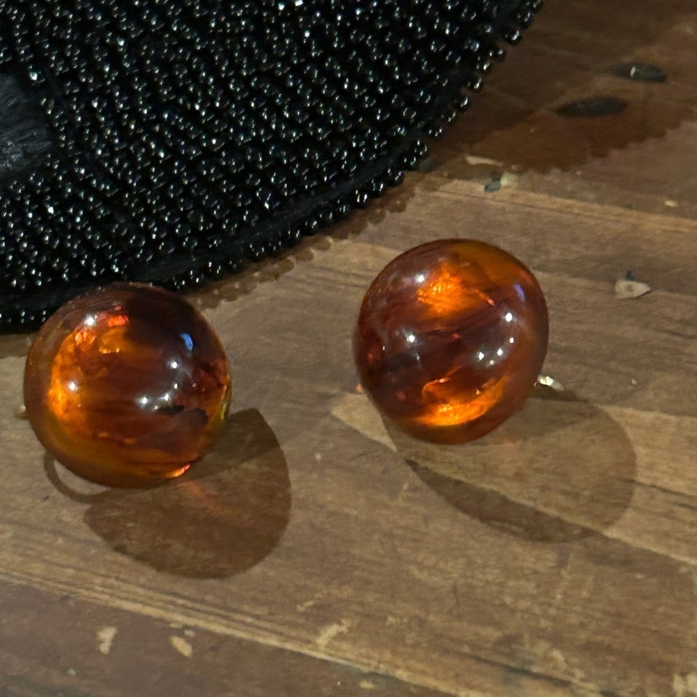 Vintage 1950 Round Completely Translucent Orange Earrings Acrylic Look excellent